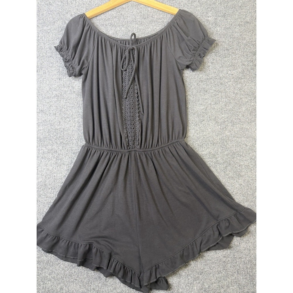 Denizen From Levi's Romper Women's Medium Black Boho Puff Sleeve Ruffle Shorts